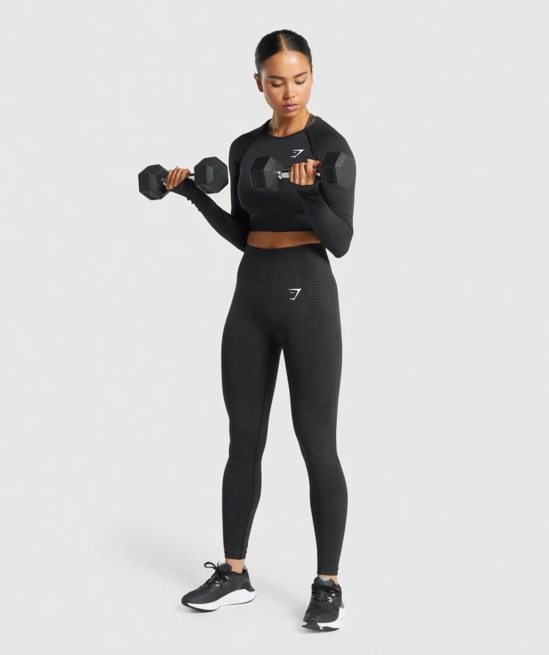 Women's Gymshark Vital Seamless 2.0 Long Sleeve Cropped Tops Black | NZ 3QJWDX